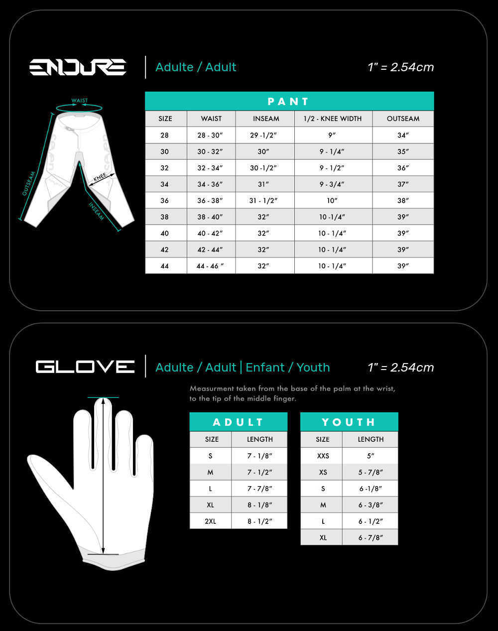 Guide des tailles Seven Endure et Gants
