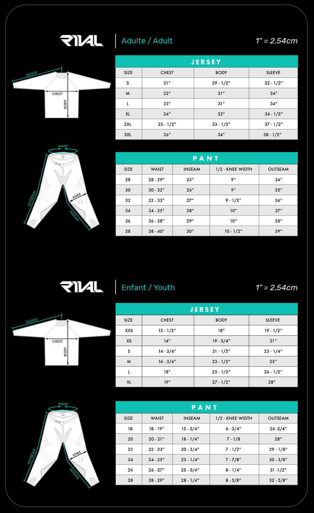 Guide des tailles Seven Rival