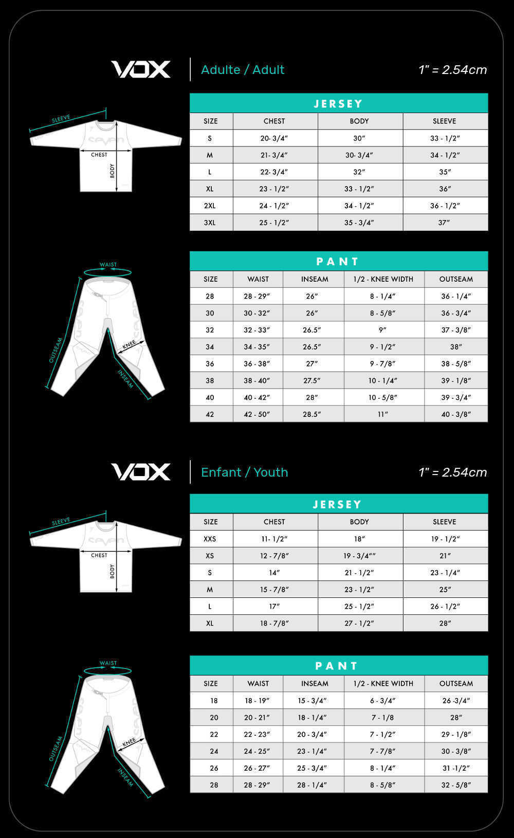 Guide des tailles Seven Vox