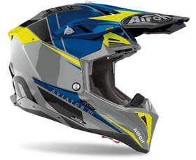 Casque cross Airoh Aviator 3 Push Blue Gloss 2024 Côté