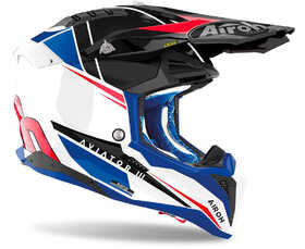 Casque cross Airoh Aviator 3 Push Blue-Red Gloss 2024 Côté