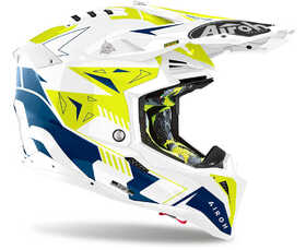 Casque cross Airoh Aviator 3 Spin Yellow-Blue Gloss 2024 Côté