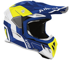 Casque cross Airoh Aviator Ace 2 Shield Bleu-Jaune Gloss 2026 Côté