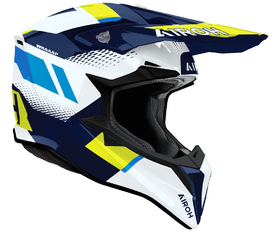 Casque cross Airoh Wraaap Vision Jaune-Bleu Gloss 2026 Côté