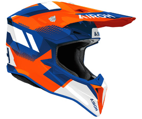 Casque cross Airoh Wraaap Vision Orange-Bleu Gloss 2026 Côté