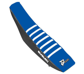 Housse-de-selle-SUZUKI-Noire-Bleue avec bandes blanches - Dcor