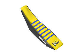 Housse-de-selle-SUZUKI-Noire-Jaune avec bandes bleues - Dcor